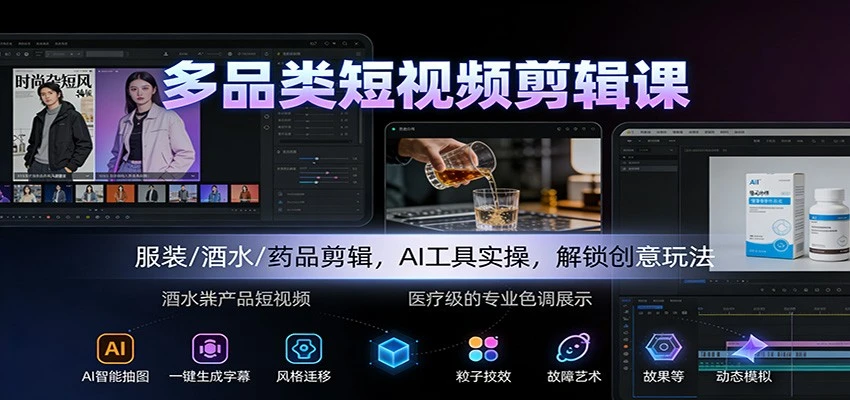 【精】多品类短视频剪辑课:服装/酒水/药品剪辑,AI工具实操,解锁创意玩法 【精】多品类短视频剪辑课:服装/酒水/药品剪辑,AI工具实操,解锁创意玩法
