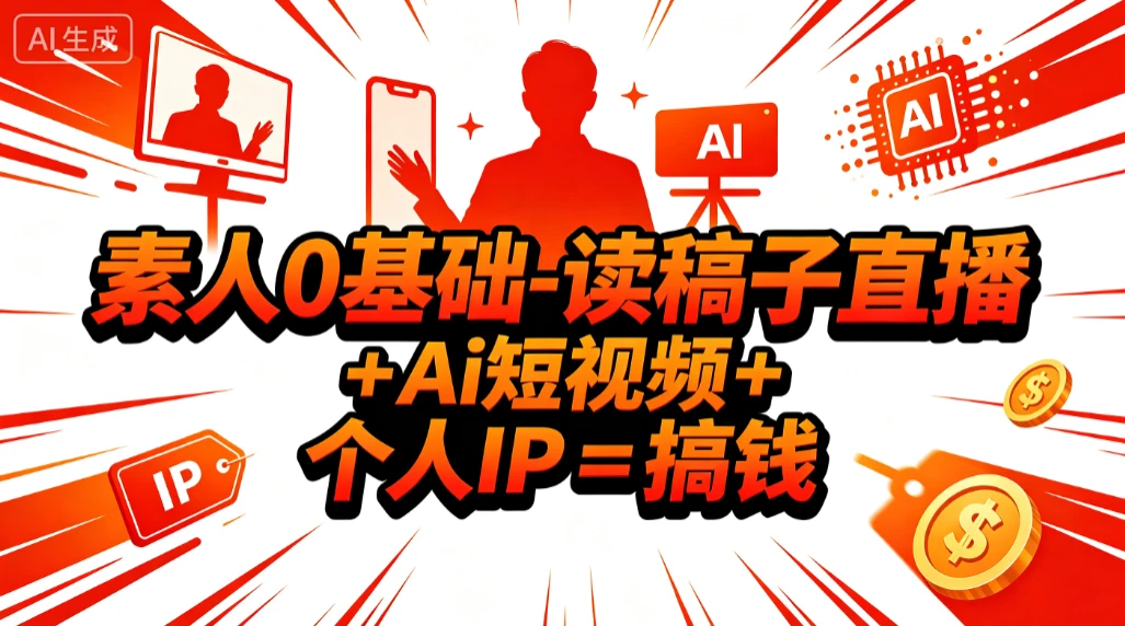 【精】素人0基础-读稿子直播 + Ai短视频 + 个人IP = 搞钱 【精】素人0基础-读稿子直播 + Ai短视频 + 个人IP = 搞钱