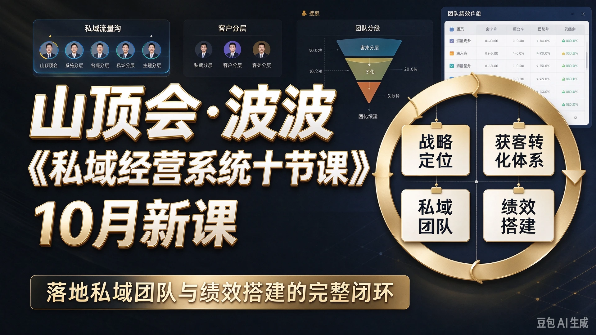 山顶会・波波《私域经营系统十节课》10月新课,带你搭建战略定位与获客转化体系,落地私域团队与绩效搭建的完整闭环