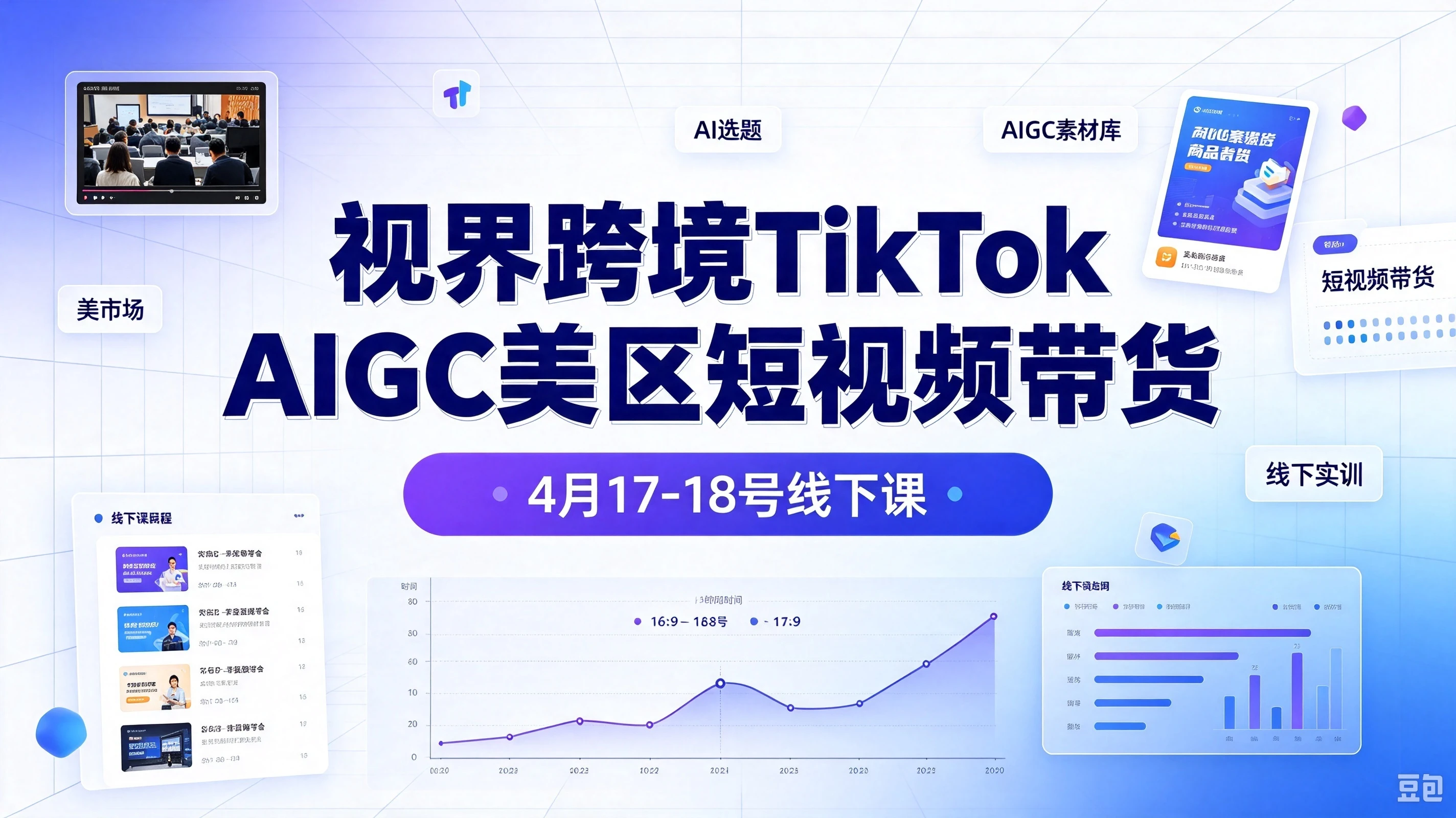 【精】视界跨境TikTok Aigc美区短视频带货4月17-18号线下课