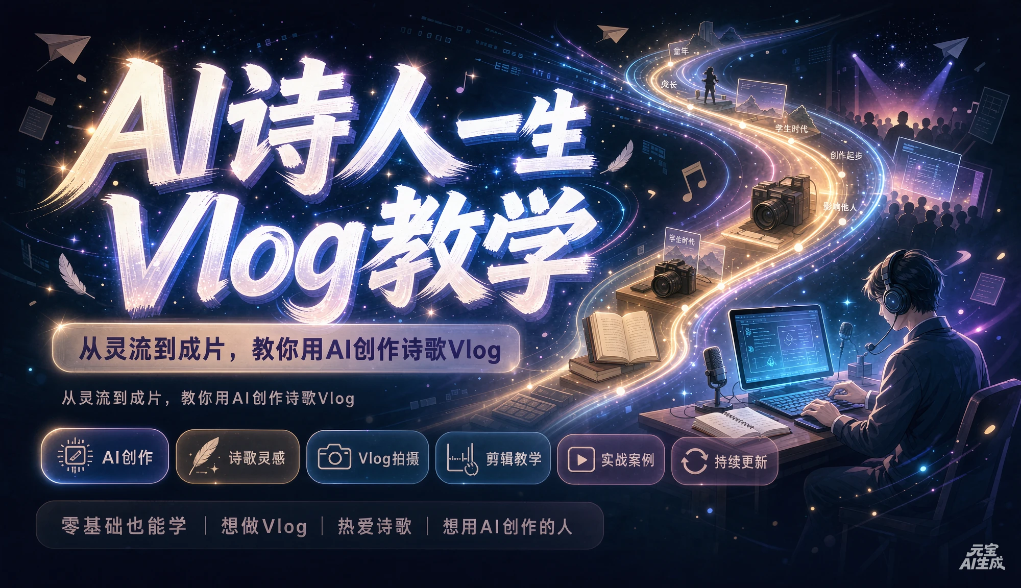 【精】AI诗人一生Vlog教学，AI制作丨伙伴计划丨精选收益丨商单收徒 ，新领域红利期，抓紧做