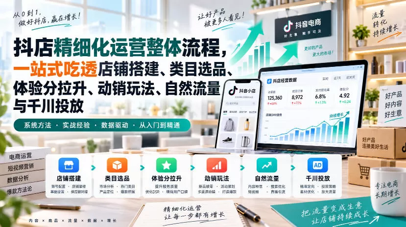 【精】李哥电商-抖店精细化运营整体流程,一站式吃透店铺搭建、类目选品、体验分拉升、动销玩法、自然流量与千川投放 【精】李哥电商-抖店精细化运营整体流程,一站式吃透店铺搭建、类目选品、体验分拉升、动销玩法、自然流量与千川投放