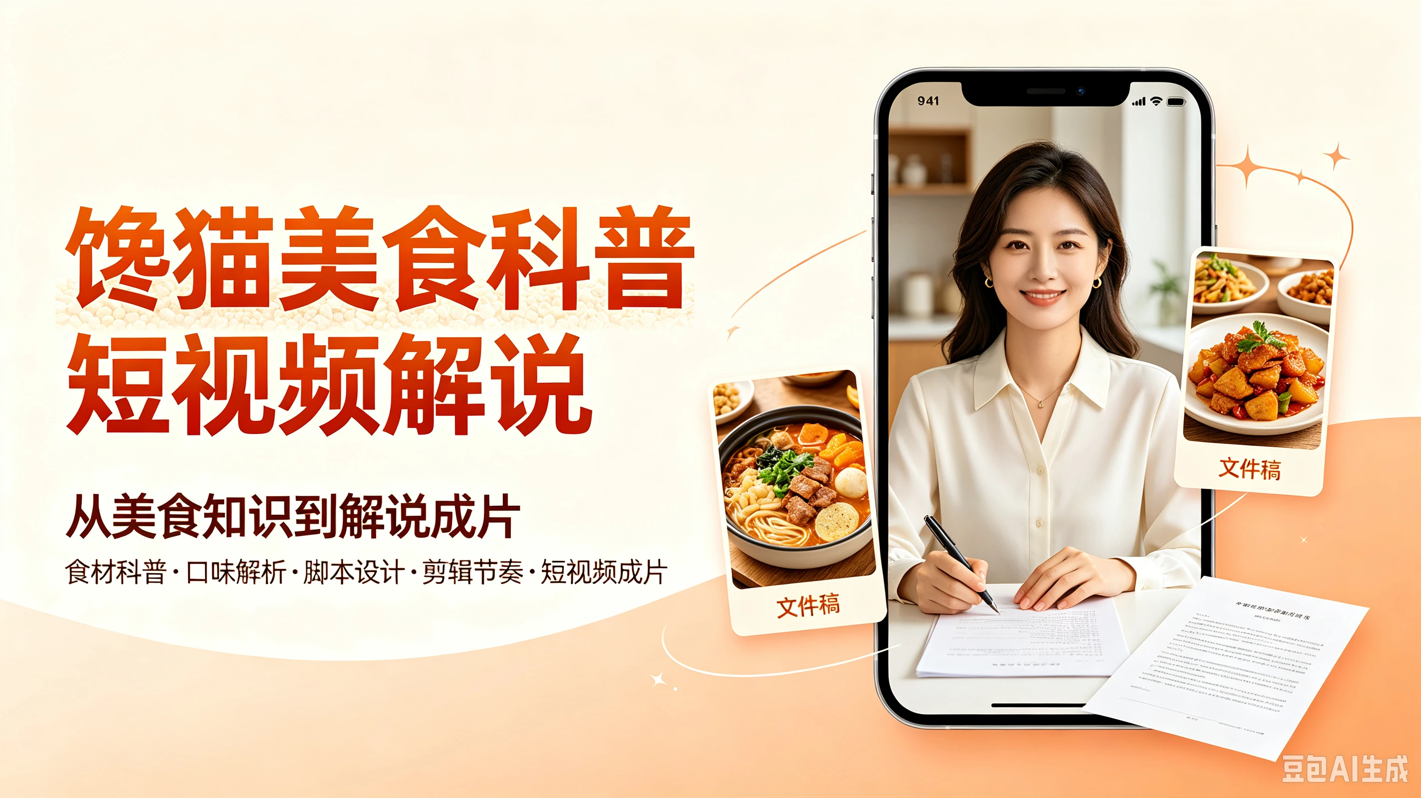 馋猫美食科普短视频解说,从美食知识到解说成片,食材科普、口味解析、脚本设计、剪辑节奏、短视频成片 馋猫美食科普短视频解说,从美食知识到解说成片,食材科普、口味解析、脚本设计、剪辑节奏、短视频成片