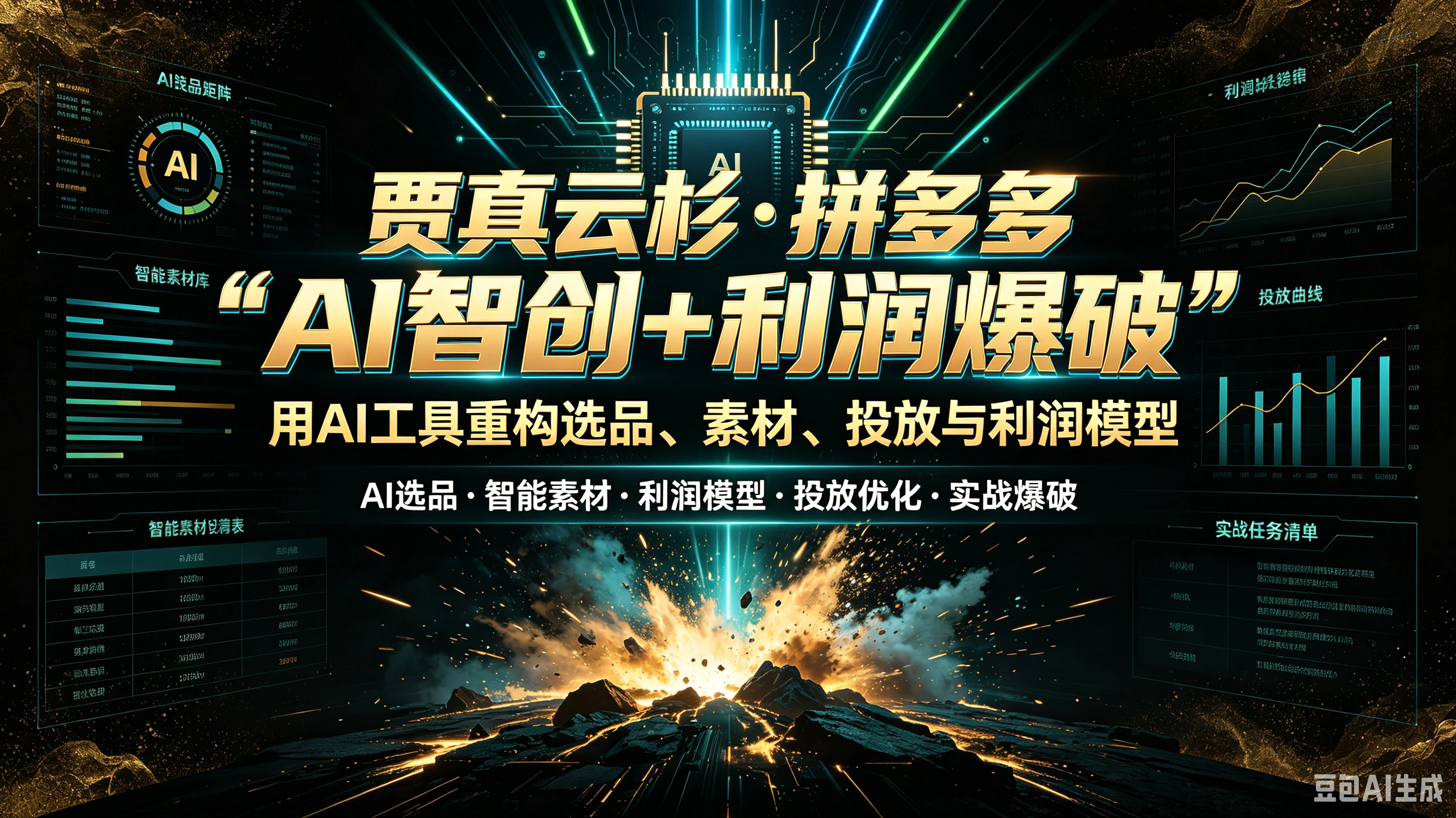【精】贾真云杉·拼多多，“AI智创+利润爆破”用AI工具重构选品、素材、投放与利润模型，AI选品、智能素材、利润模型、投放优化、实战爆破