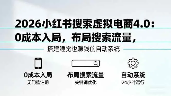 【精】2026小红书搜索虚拟电商4.0：0成本入局，布局搜索流量，搭建睡觉也赚钱的自动系统
