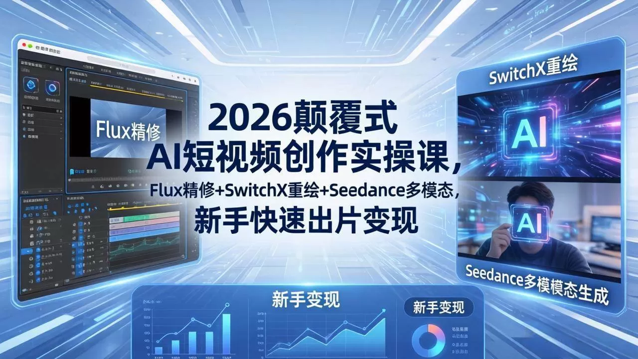 【精】2026颠覆式 AI短视频创作课-5月更新,Flux精修+SwitchX重绘+Seedance多模态,新手快速出片变现 【精】2026颠覆式 AI短视频创作课-5月更新,Flux精修+SwitchX重绘+Seedance多模态,新手快速出片变现