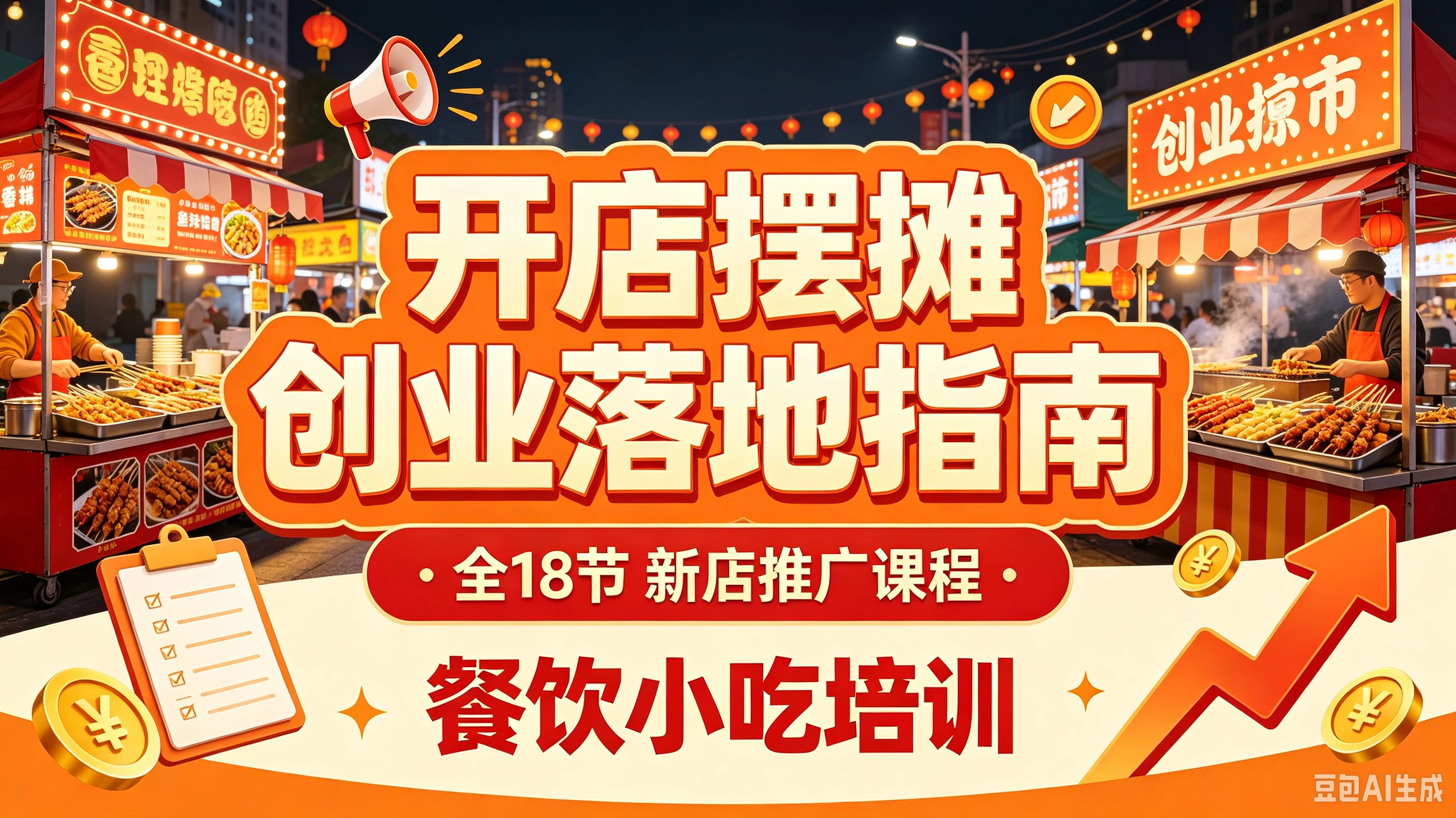 【精】开店摆摊创业落地指南 全18节 新店推广课程 餐饮小吃培训