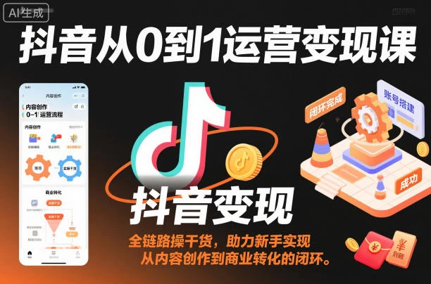 【精】抖音从0到1运营变现课，全链路实操干货，助力新手实现从内容创作到商业转化的闭环