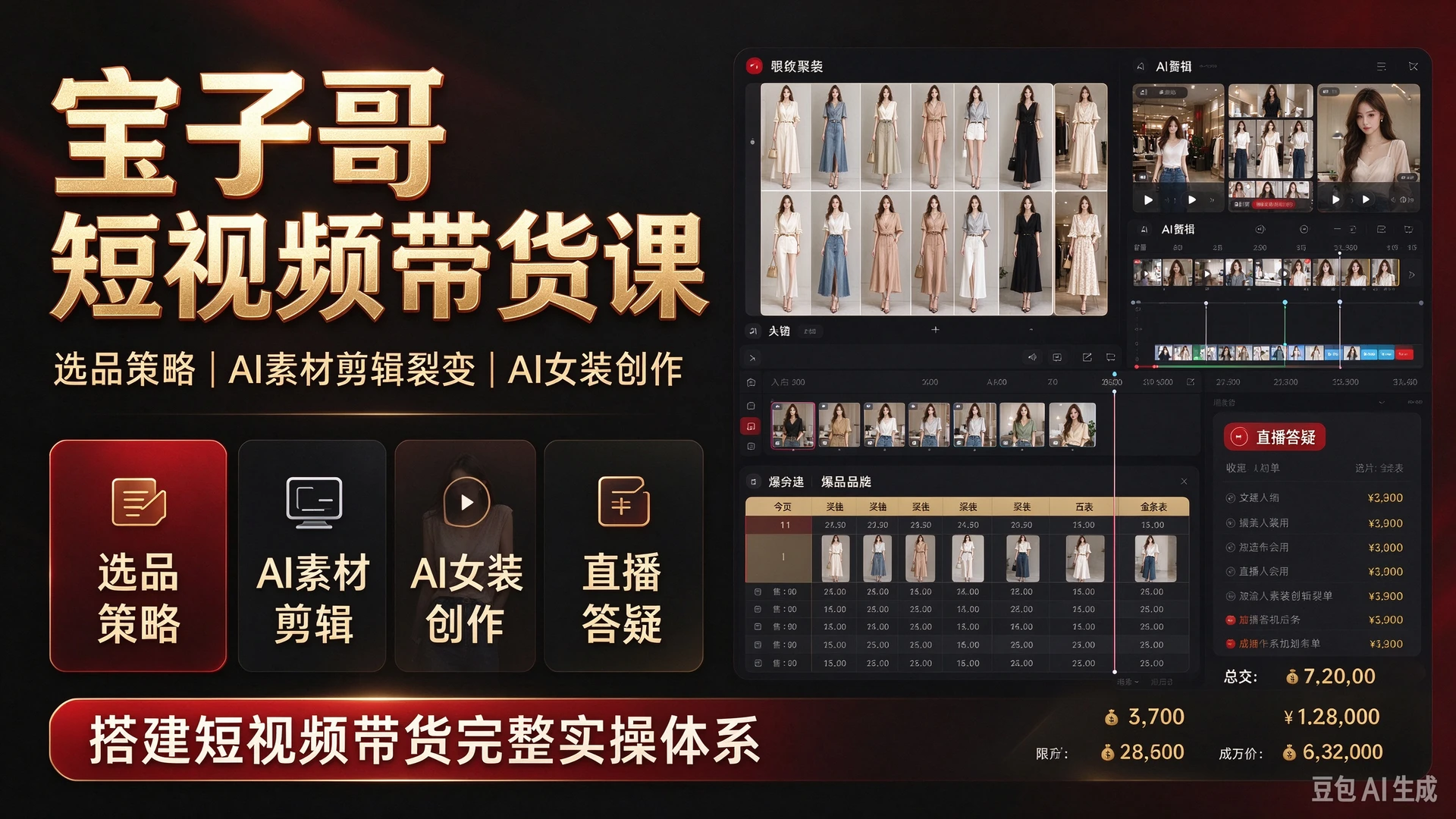 【精】宝子哥短视频带货,带你学习选品策略与AI素材剪辑裂变,掌握AI女装短视频创作,依托多节直播答疑搭建短视频带货完整实操体系