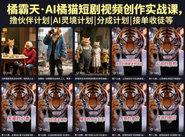 【精】橘霸天·AI橘猫短剧视频创作实战课，撸伙伴计划|AI灵境计划|分成计划|接单收徒等